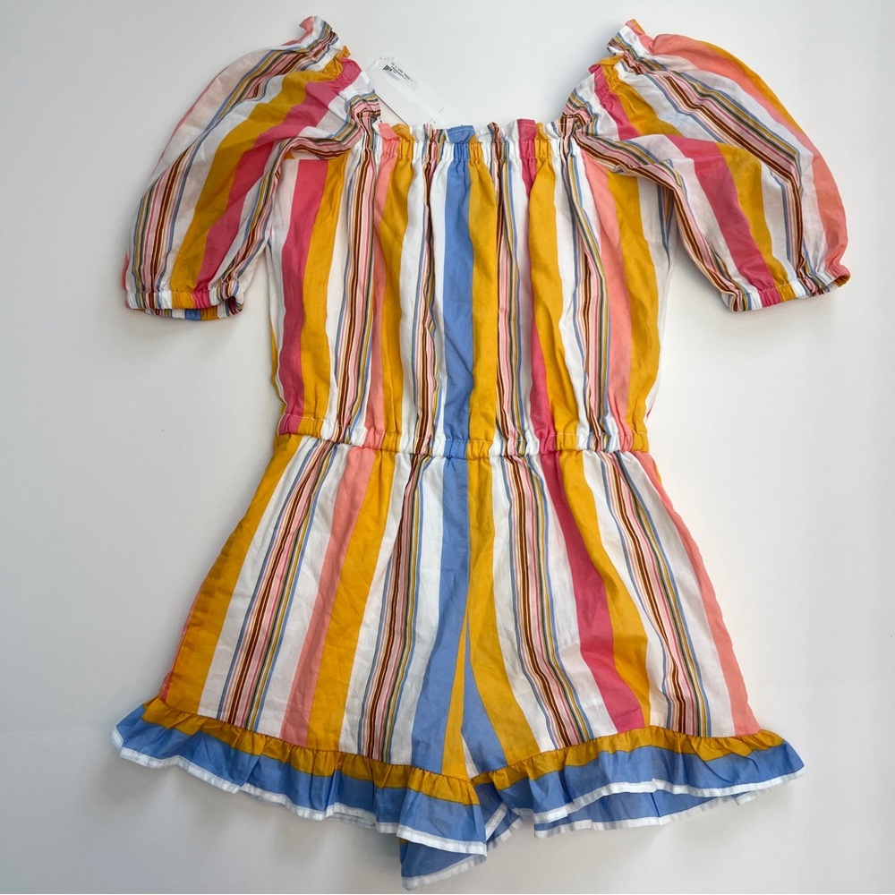 *New* Janie and Jack Striped Puff Sleeve Romper, Size 7 - Picture 3 of 3